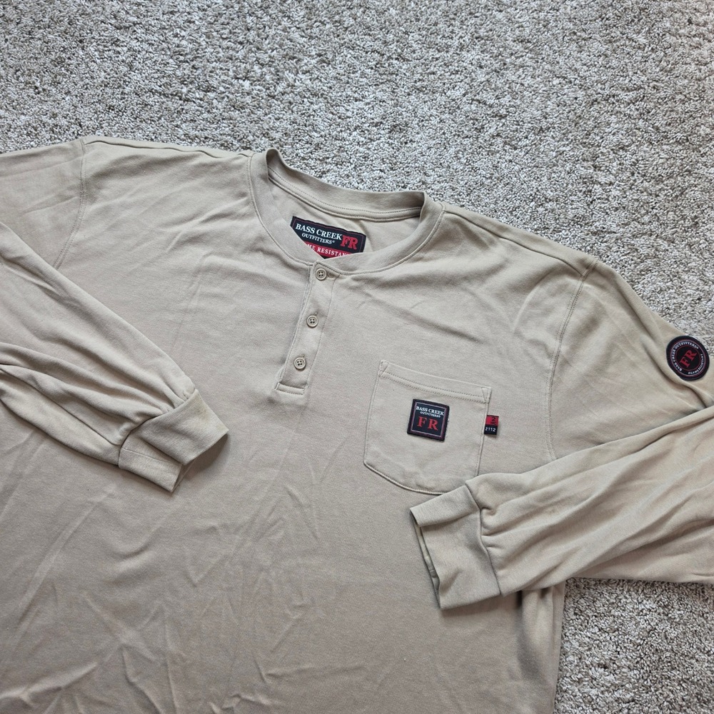 Bass Creek Outfitters FR Henley Mens XXL Tan Flame Resistant HRC 2 Work Shirt